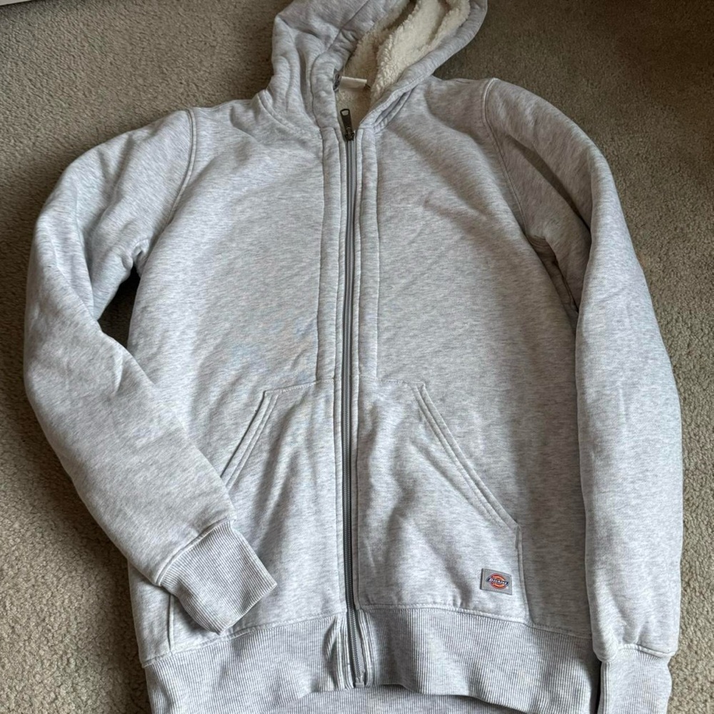 Women’s Dickies Vintage Sherpa Lined Light Gray Zip-Up Jacket/Sweatshirt XS